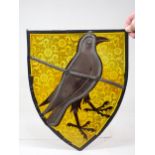 A stained glass Panel of a Raven (Genus Corvid), shield of Corbett family, 15 x 12in