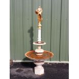A white painted cast iron circular Fountain with leafage detail and having cherub finial, (A/F), 6ft
