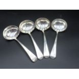 Four George III silver Sauce Ladles, old English pattern, engraved crests, London 1803, maker: