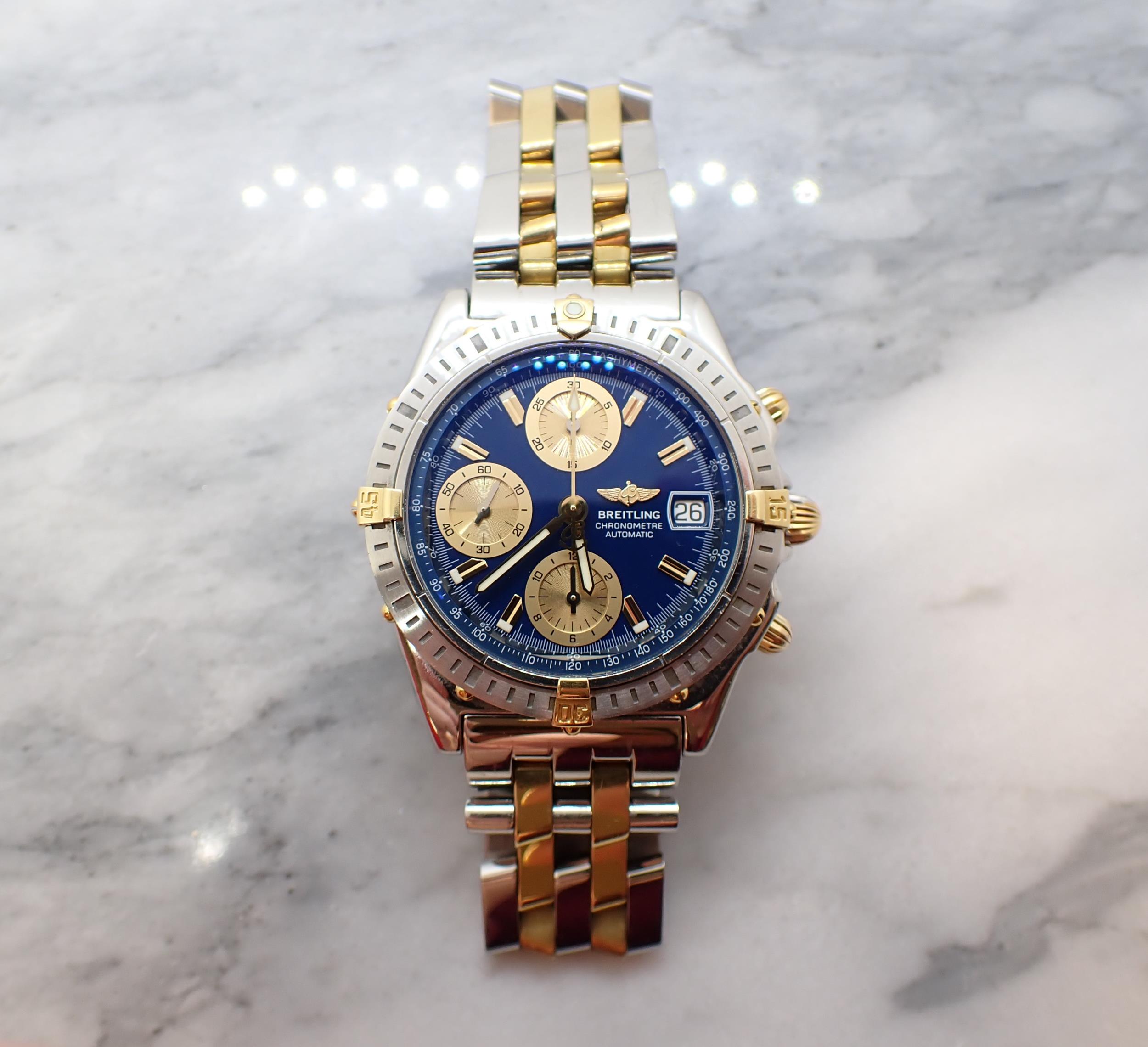 A 2002 Breitling Chronometre Automatic Wristwatch the dark blue dial with gold coloured hourly baton - Image 2 of 8