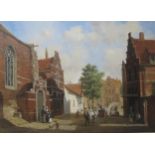 A DE GROOTE (1928-2016) A Dutch Street Scene with figures, signed, oil on panel, 17¼ x 22½in