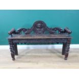 A 19th Century carved oak Bench with central mask flanked by scrolled and pierced carving, 3ft