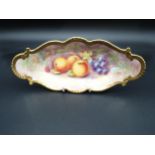 A Royal Worcester shaped oval Dish painted apples, grapes and raspberry, signed J. Reed, 10 x 4in