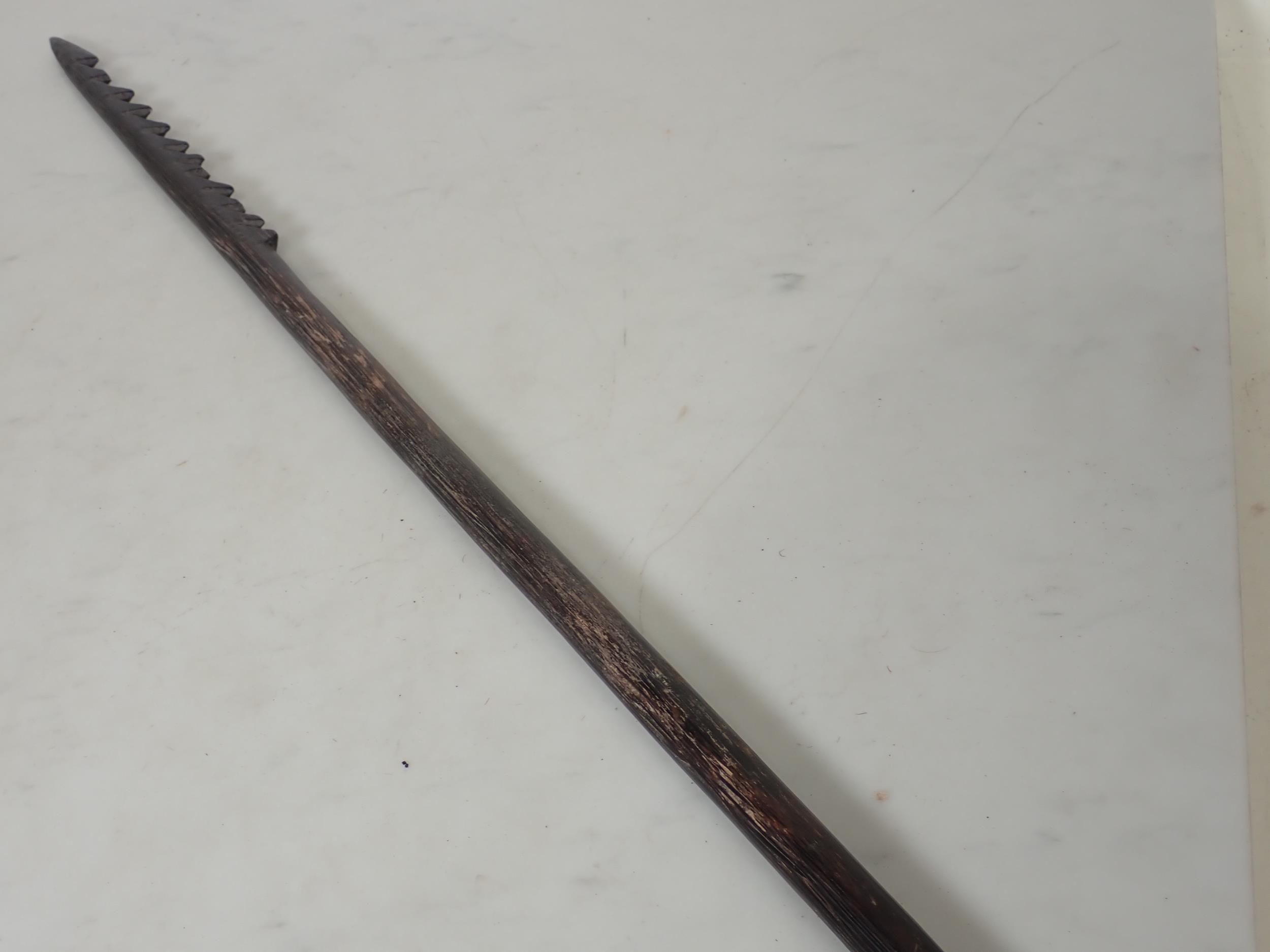 A 19th Century Pacific Island Spear, probably Fijian or Tongan with 9in single barbed head, dark age