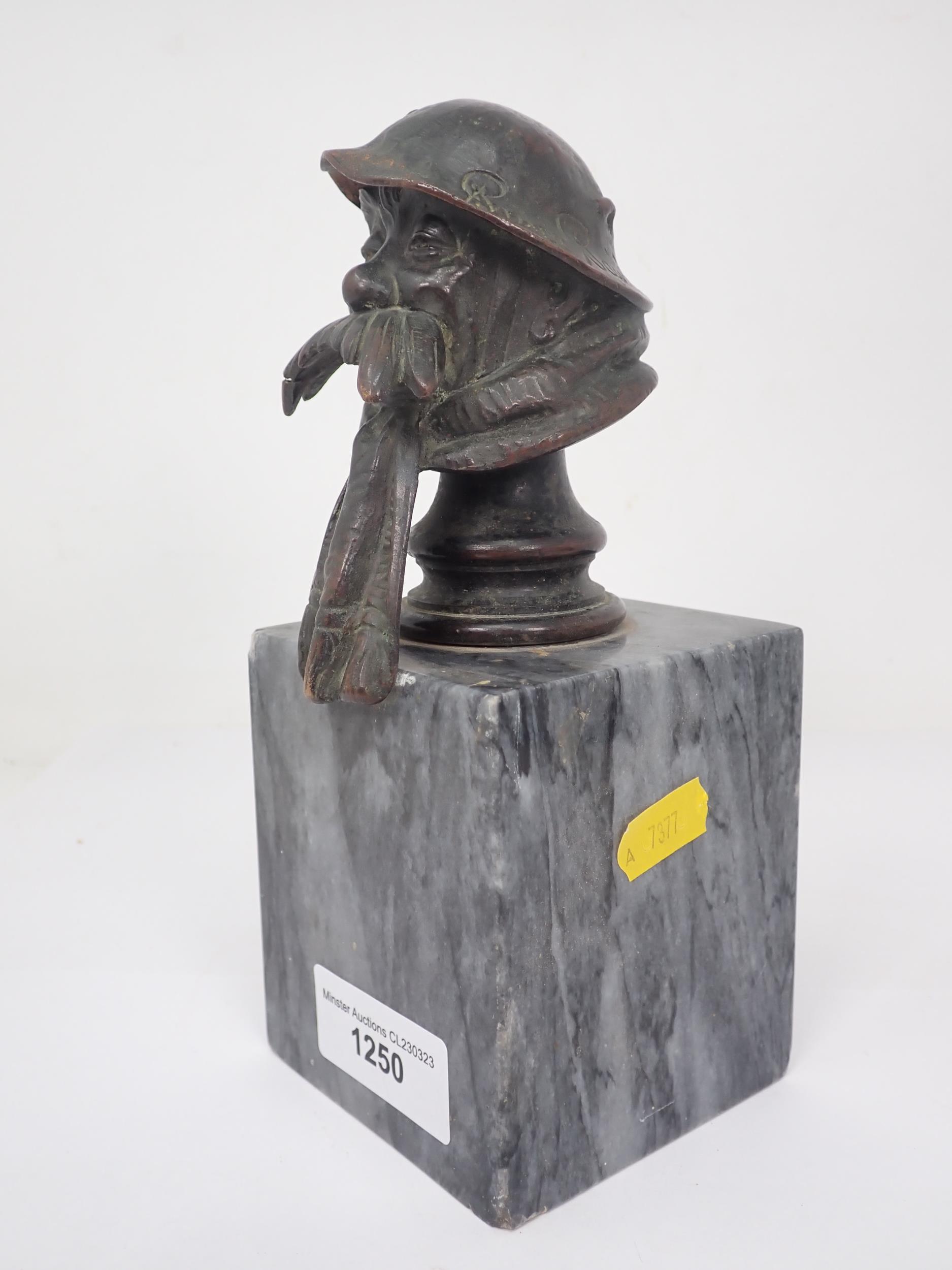 A cast bronze bust Sculpture of a British First World War Tommy 'Old Bill', signed 'Bruce - Image 2 of 5