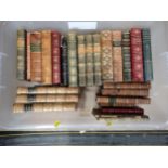 Box of leather bound volumes including poetical works, etc; (box)