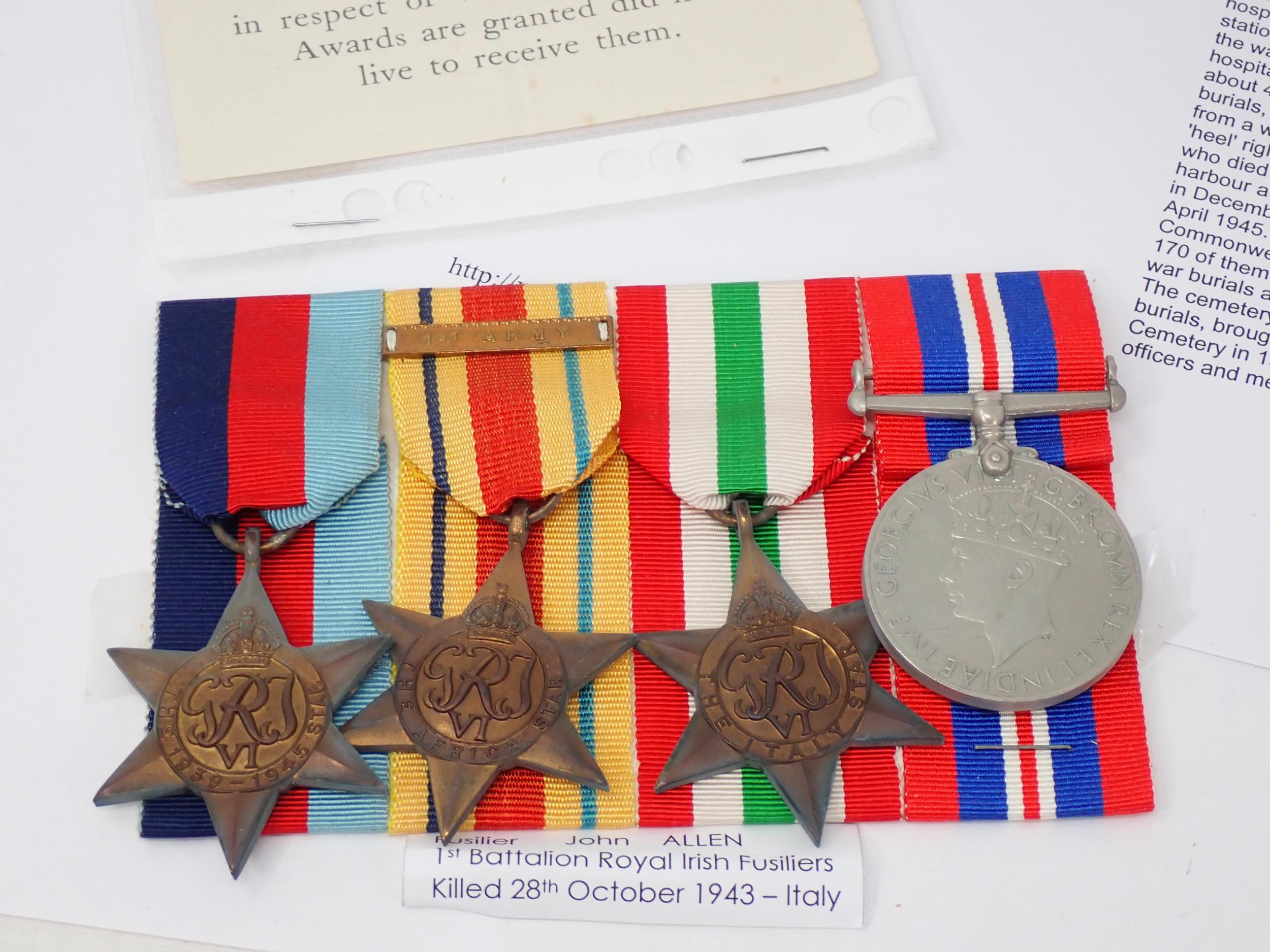 Four: 1939-45 Star; Africa Star; Italy Star and War Medal to 6984785 Fusilier John Beeston S. Allen, - Image 6 of 6