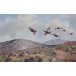 ROBERT W. MILLIKEN (1920-2014). A Covey of Grouse in a Moorland Landscape, watercolour, signed, 7