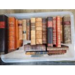 Box of leather bound volumes, Pilgrims Progress, Animal Life of the World, poetry, etc; (box)