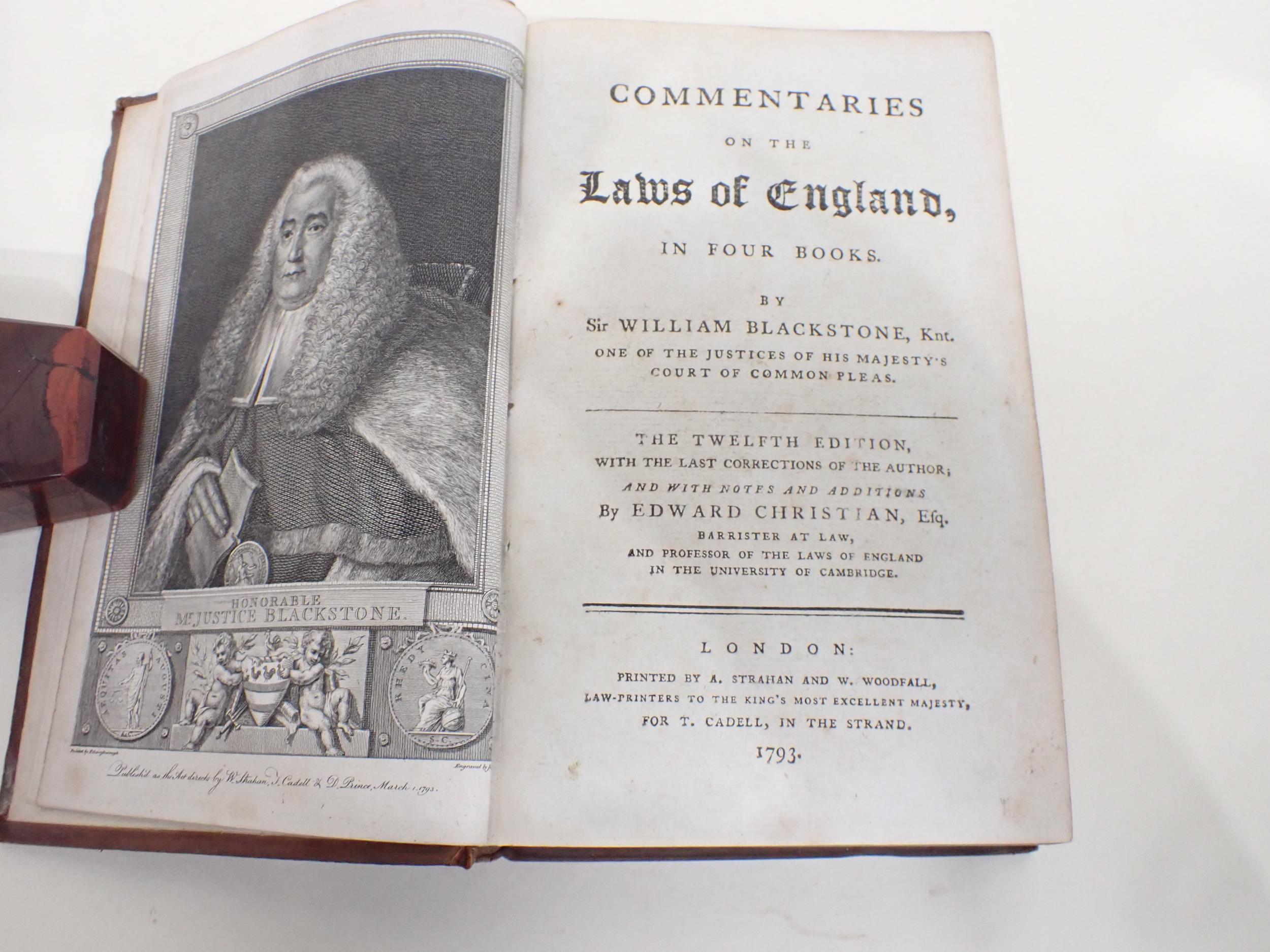 BLACKSTONE Sir William, Commentaries of the Laws of England, 12th edition, pub London 1793-4, full - Image 2 of 3