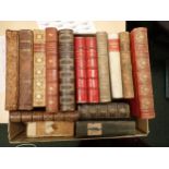 Box of leather bound volumes, various Kalendar's Recipe books, etc
