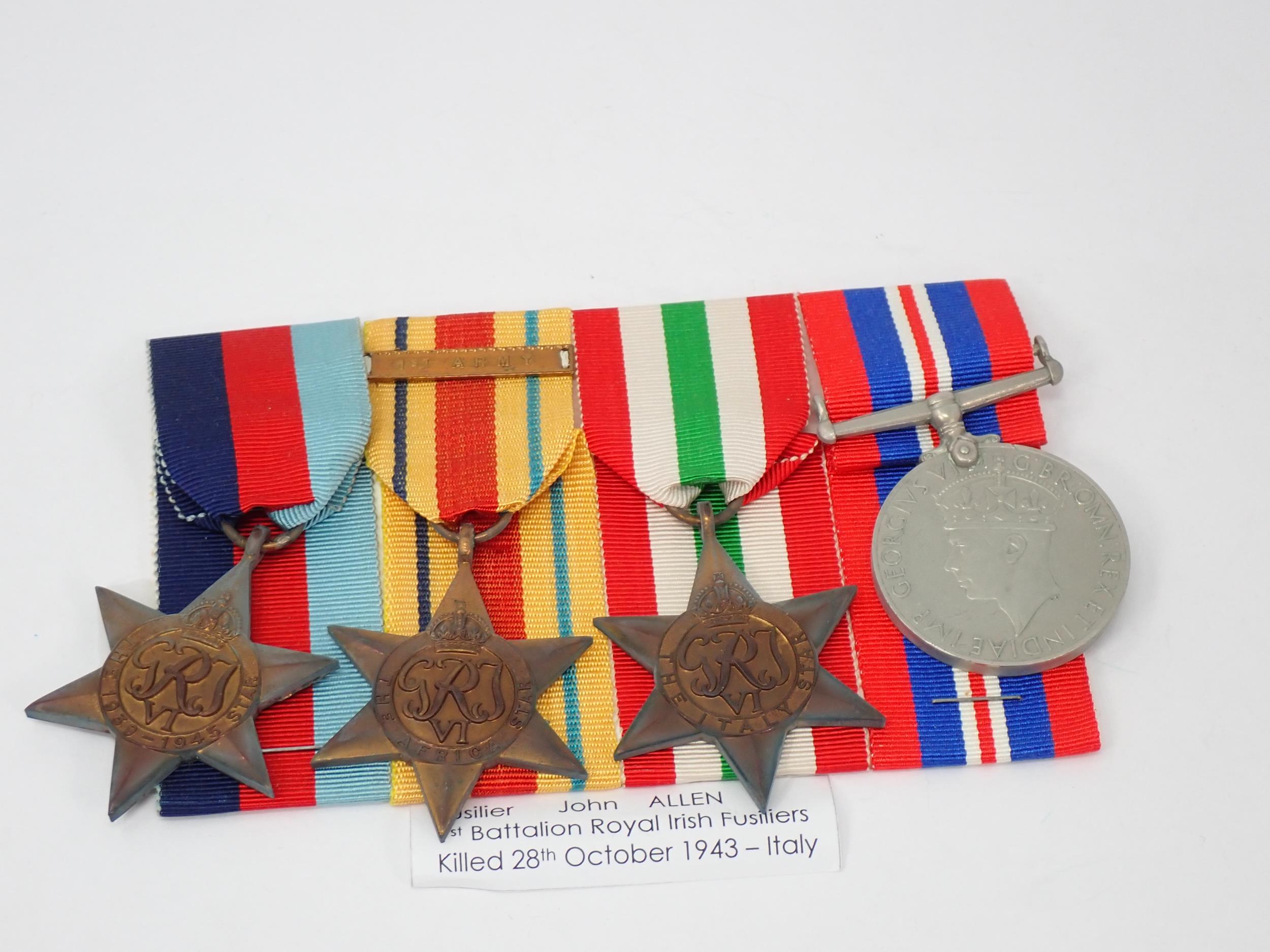 Four: 1939-45 Star; Africa Star; Italy Star and War Medal to 6984785 Fusilier John Beeston S. Allen,