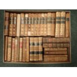 Box of leather bound volumes including SCOTT, various, TENNYSON, POPES Horner, etc; (box)