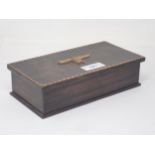A wooden Box with two compartments for cards or cigarettes with German Eagle and Swastika Badge