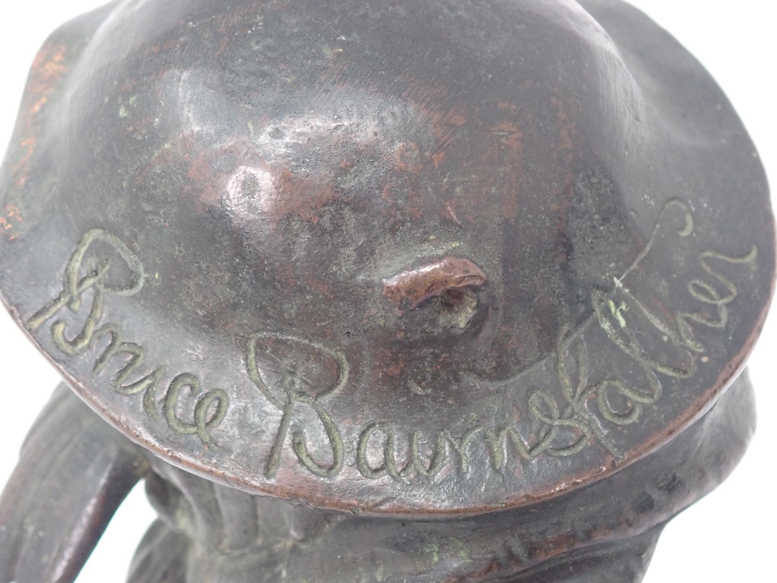 A cast bronze bust Sculpture of a British First World War Tommy 'Old Bill', signed 'Bruce - Image 4 of 5