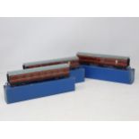 Three Hornby Dublo D3 LMS Coaches, boxed. All coaches in mint condition with extremely clean wheels.