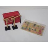 Hornby Dublo 5095 pair of buff Water Cranes, mint, box VG, and 054 Railway Station Personnel,