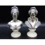 A pair of modern plated Busts of female figures on onyx bases, 10½in