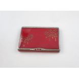 A 1920's Continental silver and red enamel Cigarette Case with starburst design to lid, maker; PNV?,