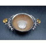 A Scottish silver mounted treen Whisky Quaich, the centre engraved 'SGUAB AS 1', the ornate