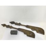 Yoruba, West Africa, a pair of bronze Ceremonial Swords and a bronze Ashanti gold dust box