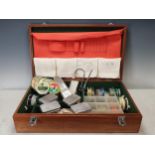 A teak fitted Reel & Tackle Case with baize lined compartments containing assorted Lines, x4