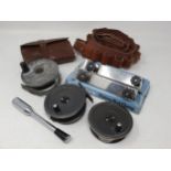 A Hardy Viscount 130 Mk II Fly Reel and spare spool, an unnamed 3 1/2" alloy Fly Reel, a pair of