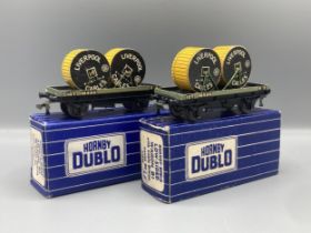 Hornby Dublo reference pair of D1 Low-sided Cable Wagons, both mint, boxes Ex-plus. First version