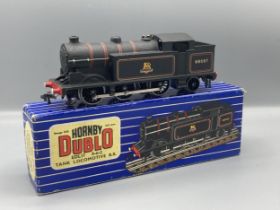 Hornby Dublo EDL17 0-6-2T in matt B.R. black livery in Nr mint condition. Box is the scarcer late