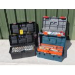 Four Tool Boxes containing a collection of Modelling Tools, Paints, Track Pins, and other