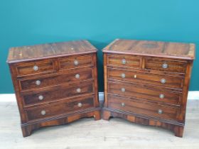 A pair of Georgian style rosewood veneered and brass inlaid Chests each fitted two short and three
