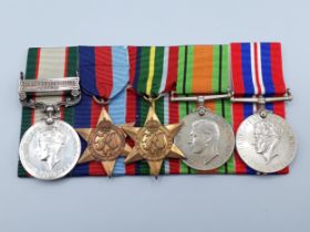 Five; India General Service Medal 'North West Frontier 1936-37' Clasp, 1939-45 Star, Pacific Star,