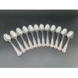 Twelve Wm IV silver Teaspoons kings pattern engraved initials, London 1837, maker: M.C, 360gms