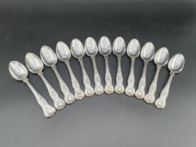 Twelve Wm IV silver Teaspoons kings pattern engraved initials, London 1837, maker: M.C, 360gms