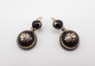 A pair of Piqué Ear Pendants on wire fittings, approx 36mm top of fitting to bottom of earring