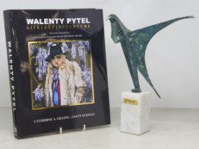 WALENTY PYTEL. A painted steel Sculpture of an abstract Swallow, mounted on square white marble