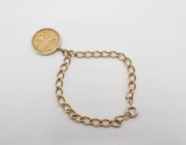 A Victorian Sovereign 1879 in 9ct gold mount on chain Bracelet, approx 16gms all in