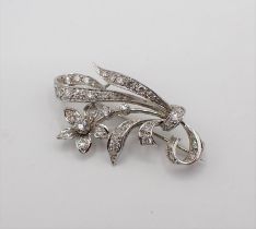 A Diamond flower spray Brooch claw and pavé-set brilliant and eight-cut stones, unmarked,