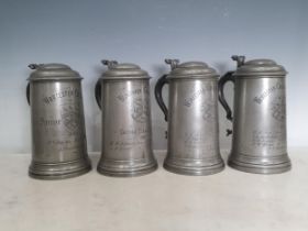 A set of four 19th Century Pewter Rowing Tankards for Worcester College dated 1886, two 1887 and