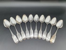 Ten early 19th Century silver Dessert Spoons fiddle pattern engraved initials, Dublin 1829/32, etc ,