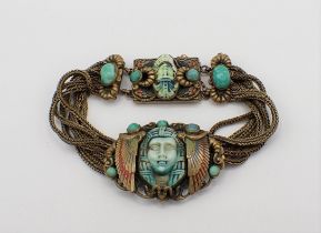 A 1920's Egyptian Revival Bracelet believed to be by Max Neiger, Gablonz. the front with oval plaque