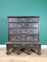 An 18th Century lacquered Chinoiserie Chest on Stand, with scenes of figures in landscapes, fitted