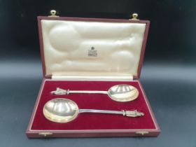 A pair of Victorian silver large Apostle Spoons with gilt circular bowl, London 1894, maker: W.C &