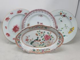 A 19th Century Chinese famille rose lozenge shaped Dish with painted scene of peacocks amongst