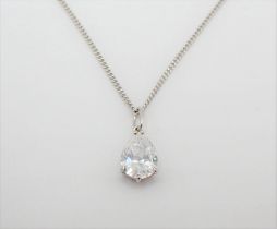 A Diamond single stone Pendant claw-set pear-cut stone, estimated 1.20cts, in 18ct white gold