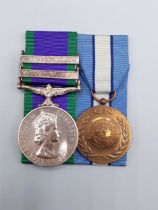 Two; Campaign Service Medal 'South Arabia' and 'Northern Ireland' Clasps and United Nations Medal '