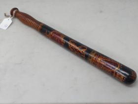 A Victorian painted Policeman's Truncheon with gilt crown decoration bearing 'J.W.R.L. 1868'