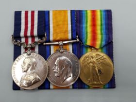 Three; Military Medal (GV), British War and Victory Medals to S-16131 Lance Sergeant A. Honeyman,