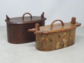 A Swedish bentwood oval Box and Cover with painted scenes of Figures in Landscapes dated 1894,