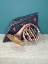 A french brass Horn, marked Paxman Bros, Gerrard St. London, in case